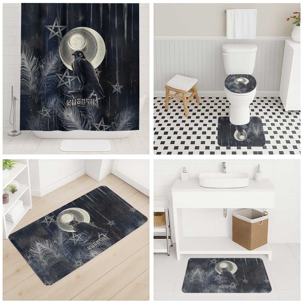 Khonsu Bathroom Set Ancient Egyptian Dark Feather Pattern, Moonlit Raven Symbol, and Eye Lotus - African Pride