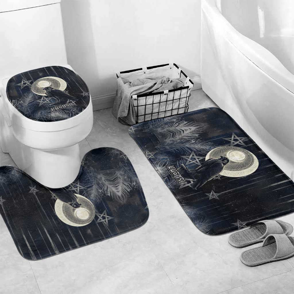 Khonsu Bathroom Set Ancient Egyptian Dark Feather Pattern, Moonlit Raven Symbol, and Eye Lotus - African Pride