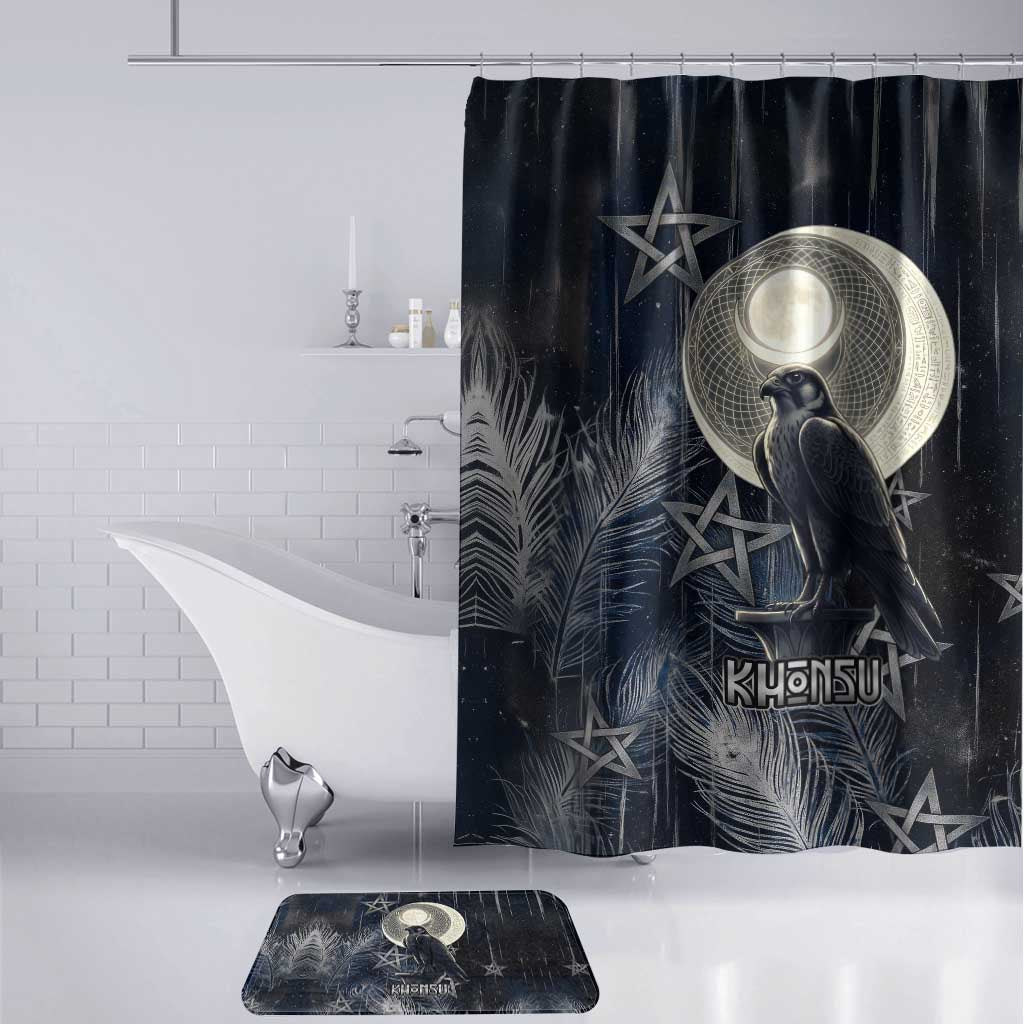 Khonsu Bathroom Set Ancient Egyptian Dark Feather Pattern, Moonlit Raven Symbol, and Eye Lotus - African Pride