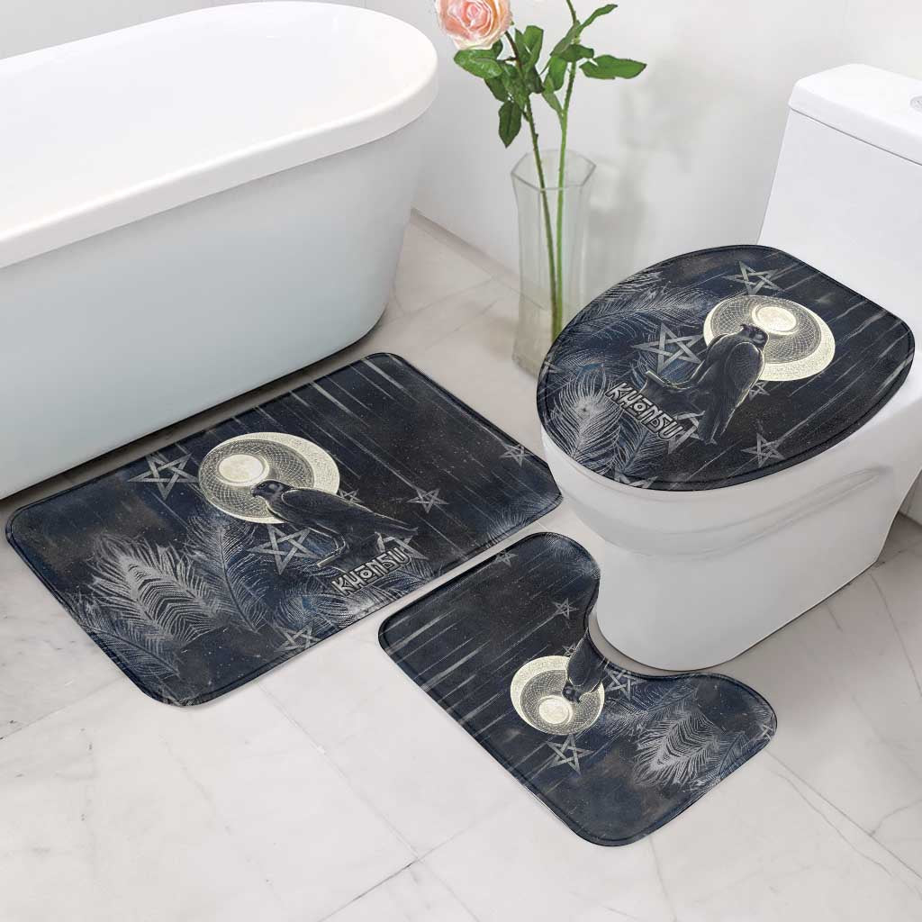 Khonsu Bathroom Set Ancient Egyptian Dark Feather Pattern, Moonlit Raven Symbol, and Eye Lotus - African Pride