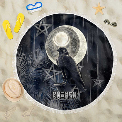 Khonsu Beach Blanket Ancient Egyptian Dark Feather Pattern, Moonlit Raven Symbol, and Eye Lotus - African Pride