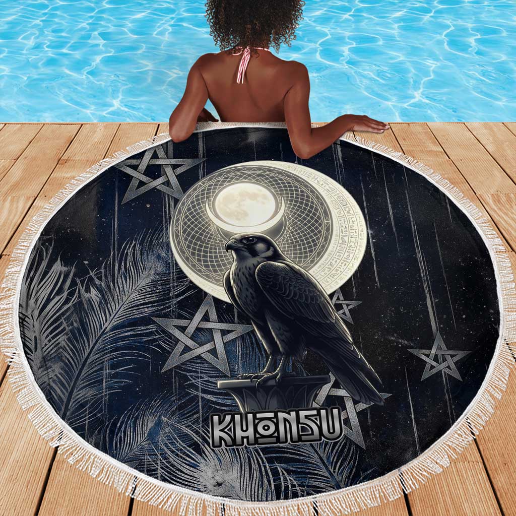 Khonsu Beach Blanket Ancient Egyptian Dark Feather Pattern, Moonlit Raven Symbol, and Eye Lotus - African Pride