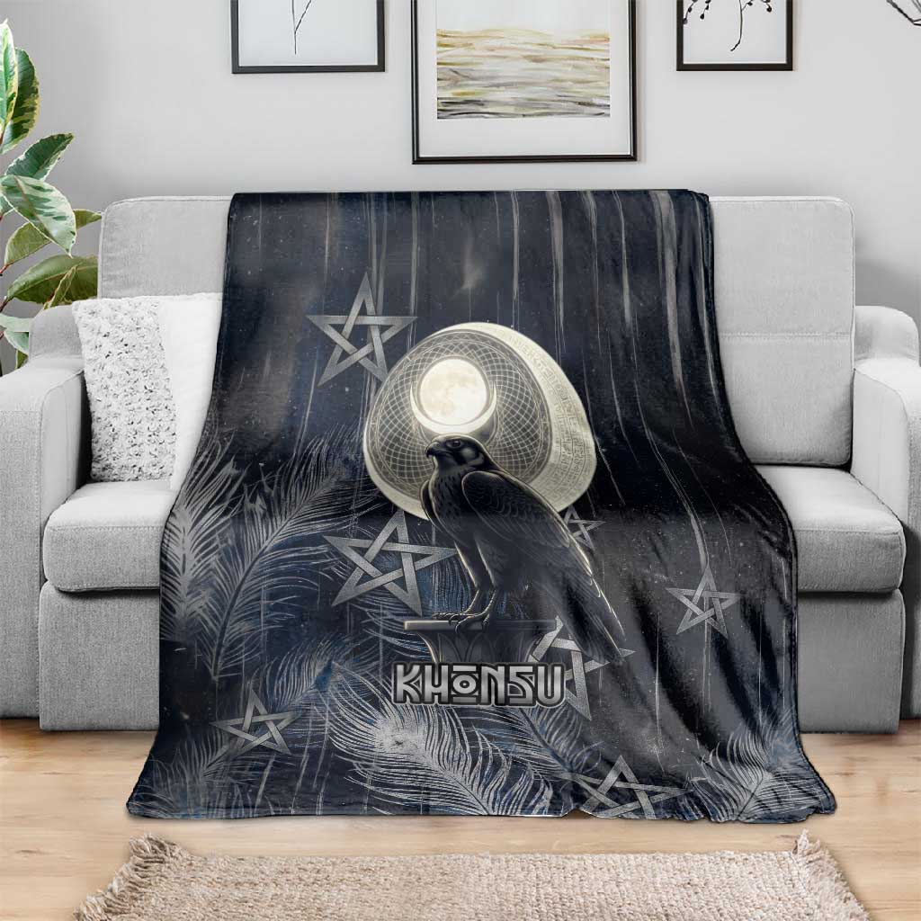 Khonsu Blanket Ancient Egyptian Dark Feather Pattern, Moonlit Raven Symbol, and Eye Lotus - African Pride