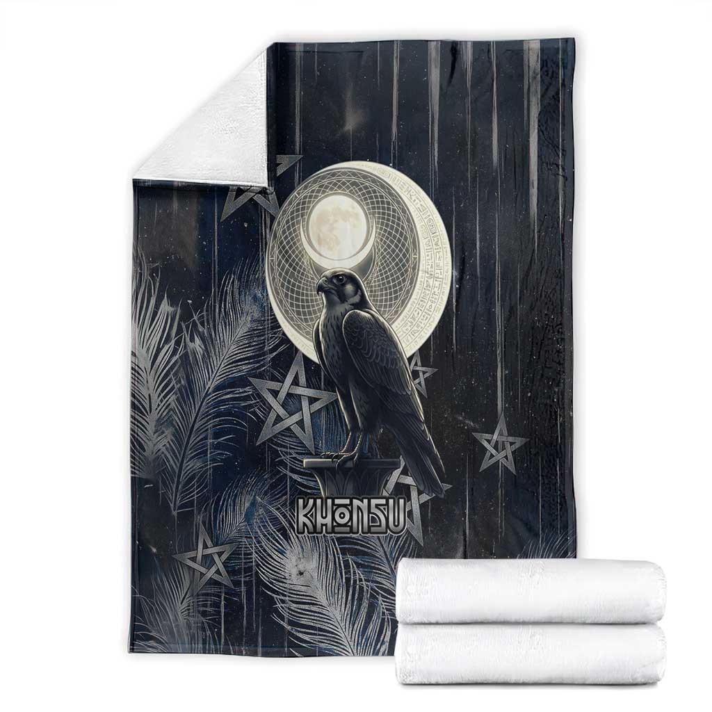 Khonsu Blanket Ancient Egyptian Dark Feather Pattern, Moonlit Raven Symbol, and Eye Lotus - African Pride