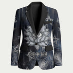 Khonsu Blazer Ancient Egyptian Dark Feather Pattern, Moonlit Raven Symbol, and Eye Lotus - African Pride