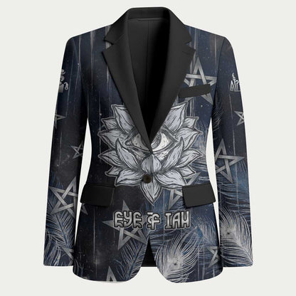 Khonsu Blazer Ancient Egyptian Dark Feather Pattern, Moonlit Raven Symbol, and Eye Lotus - African Pride