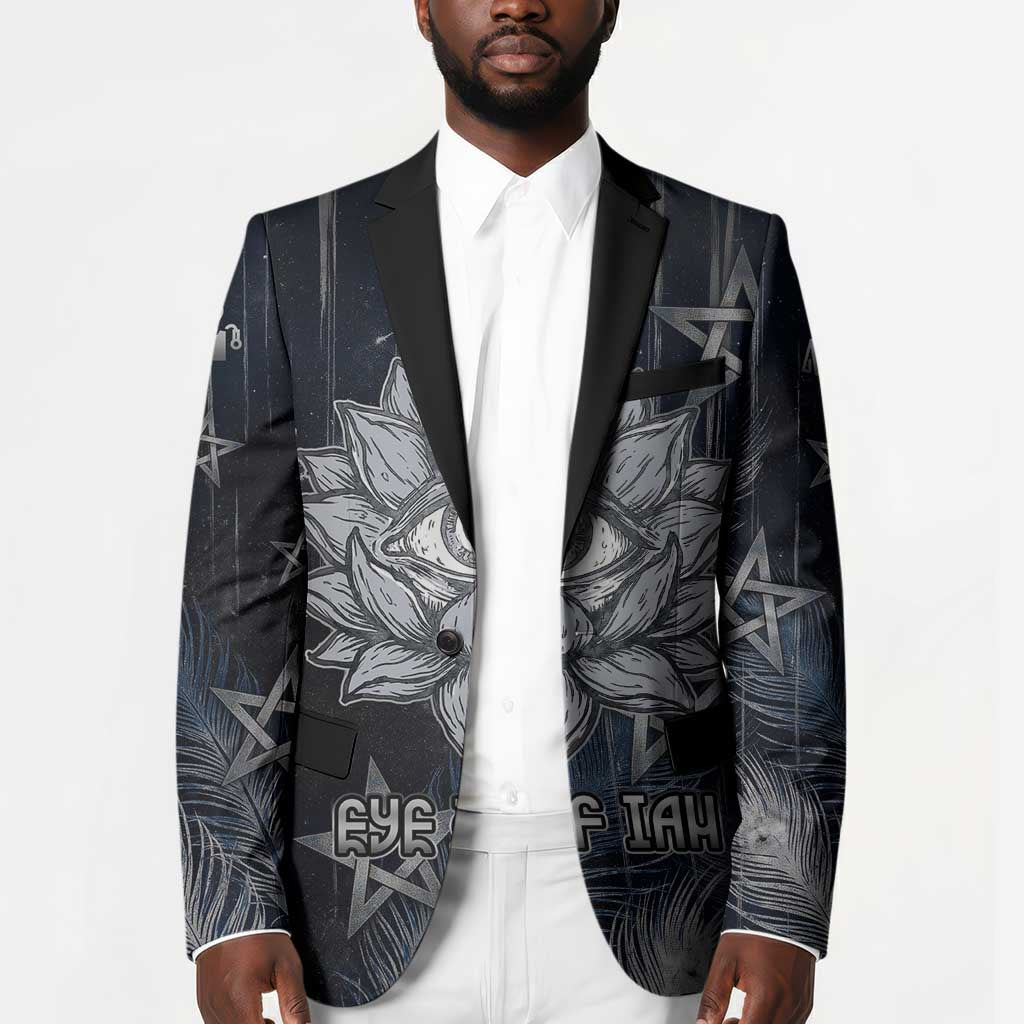 Khonsu Blazer Ancient Egyptian Dark Feather Pattern, Moonlit Raven Symbol, and Eye Lotus - African Pride