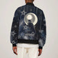Khonsu Bomber Jacket Ancient Egyptian Dark Feather Pattern, Moonlit Raven Symbol, and Eye Lotus - African Pride