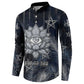 Khonsu Button Sweatshirt Ancient Egyptian Dark Feather Pattern, Moonlit Raven Symbol, and Eye Lotus