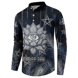 Khonsu Button Sweatshirt Ancient Egyptian Dark Feather Pattern, Moonlit Raven Symbol, and Eye Lotus
