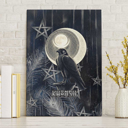 Khonsu Canvas Wall Art Ancient Egyptian Dark Feather Pattern, Moonlit Raven Symbol, and Eye Lotus - African Pride