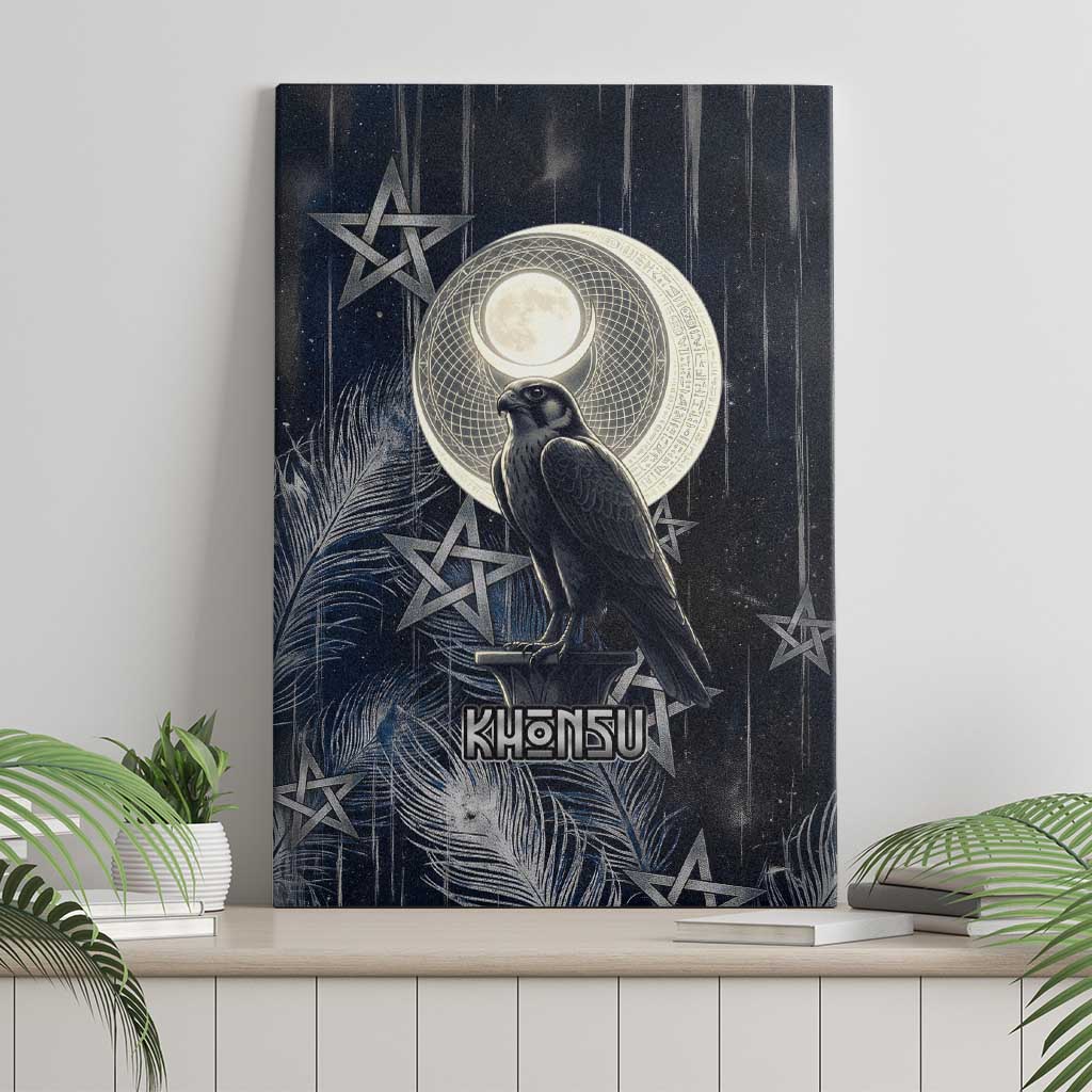 Khonsu Canvas Wall Art Ancient Egyptian Dark Feather Pattern, Moonlit Raven Symbol, and Eye Lotus - African Pride