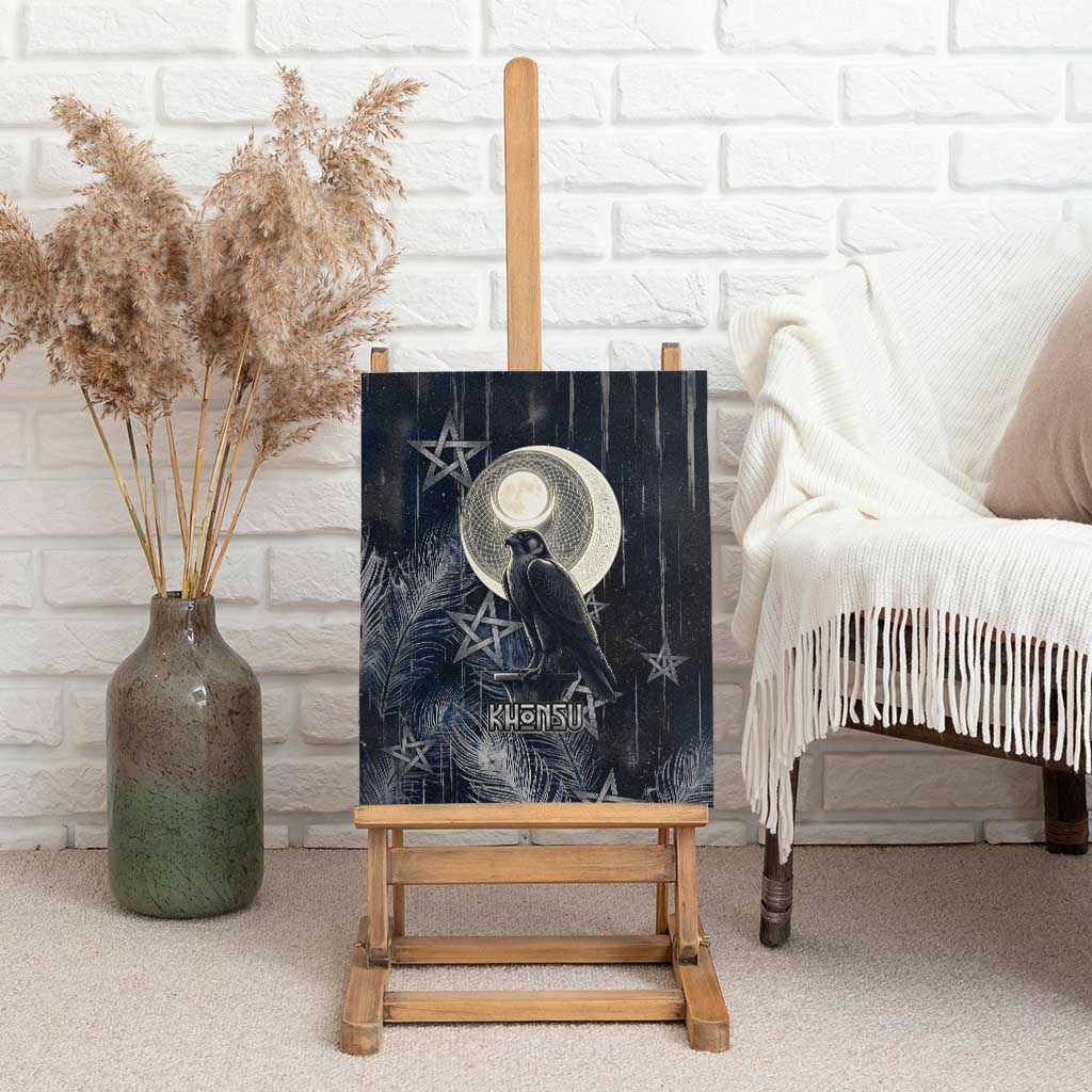 Khonsu Canvas Wall Art Ancient Egyptian Dark Feather Pattern, Moonlit Raven Symbol, and Eye Lotus - African Pride