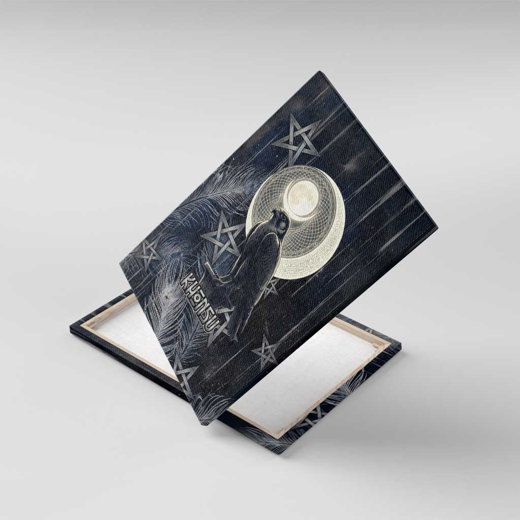 Khonsu Canvas Wall Art Ancient Egyptian Dark Feather Pattern, Moonlit Raven Symbol, and Eye Lotus - African Pride