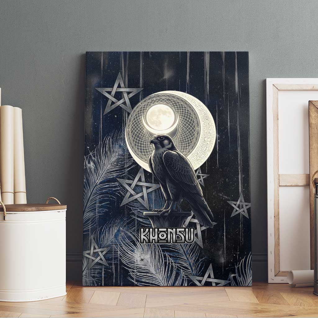 Khonsu Canvas Wall Art Ancient Egyptian Dark Feather Pattern, Moonlit Raven Symbol, and Eye Lotus - African Pride