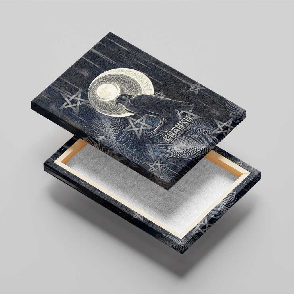 Khonsu Canvas Wall Art Ancient Egyptian Dark Feather Pattern, Moonlit Raven Symbol, and Eye Lotus - African Pride