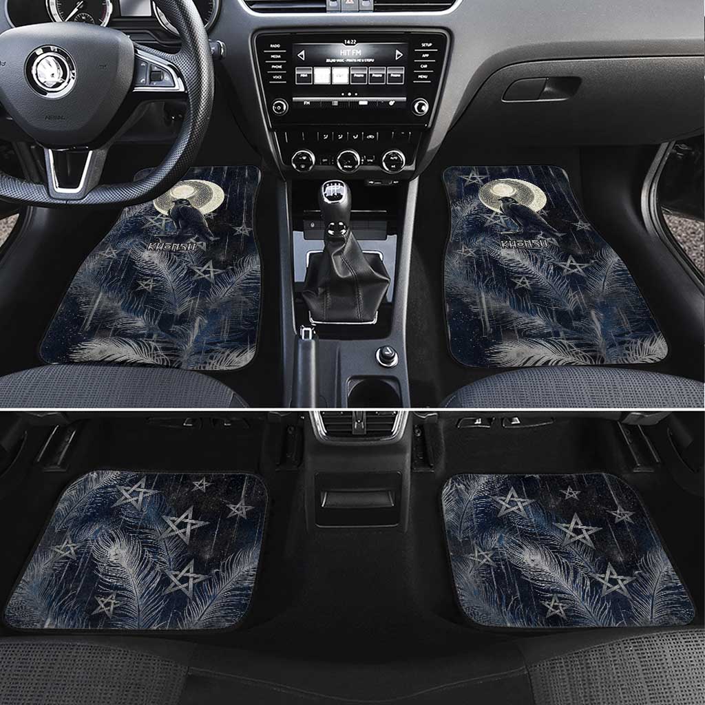 Khonsu Car Mats Ancient Egyptian Dark Feather Pattern, Moonlit Raven Symbol, and Eye Lotus - African Pride