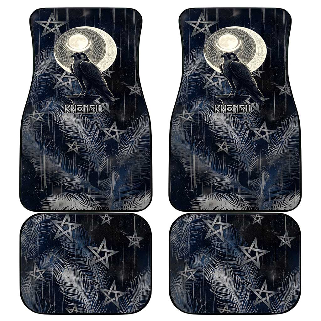 Khonsu Car Mats Ancient Egyptian Dark Feather Pattern, Moonlit Raven Symbol, and Eye Lotus - African Pride