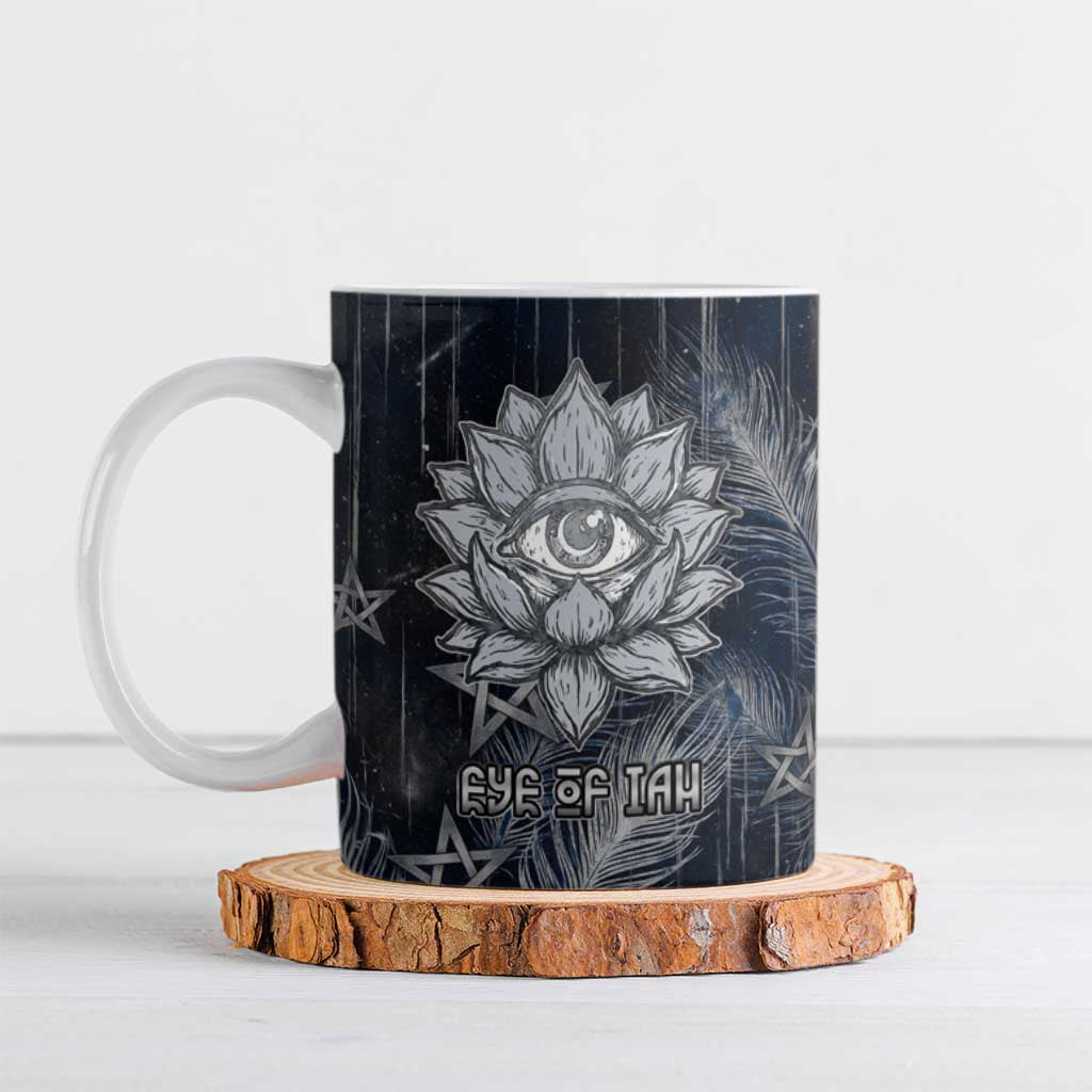 Khonsu Ceramic Mug Ancient Egyptian Dark Feather Pattern, Moonlit Raven Symbol, and Eye Lotus - African Pride