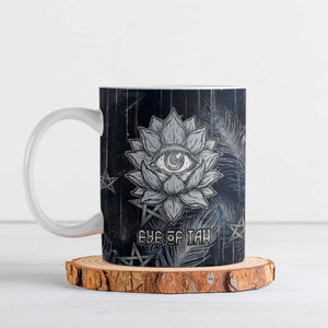 Khonsu Ceramic Mug Ancient Egyptian Dark Feather Pattern, Moonlit Raven Symbol, and Eye Lotus - African Pride