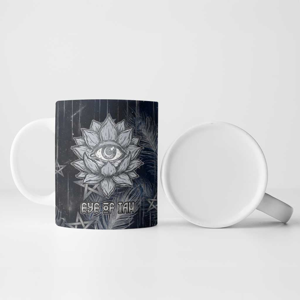 Khonsu Ceramic Mug Ancient Egyptian Dark Feather Pattern, Moonlit Raven Symbol, and Eye Lotus - African Pride