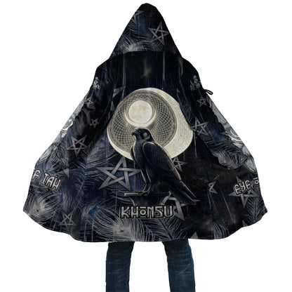 Khonsu Cloak Ancient Egyptian Dark Feather Pattern, Moonlit Raven Symbol, and Eye Lotus - African Pride