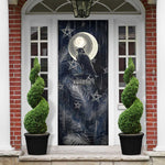 Khonsu Door Cover Ancient Egyptian Dark Feather Pattern, Moonlit Raven Symbol, and Eye Lotus - African Pride