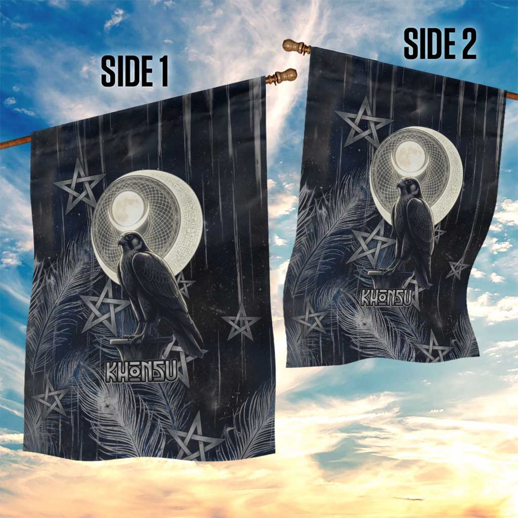 Khonsu Garden Flag Ancient Egyptian Dark Feather Pattern, Moonlit Raven Symbol, and Eye Lotus - African Pride