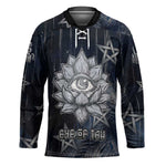 Khonsu Hockey Jersey Ancient Egyptian Dark Feather Pattern, Moonlit Raven Symbol, and Eye Lotus - African Pride