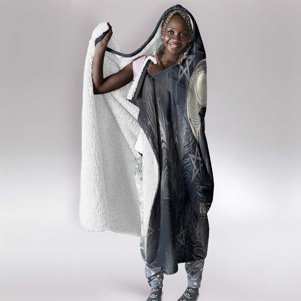 Khonsu Hooded Blanket Ancient Egyptian Dark Feather Pattern, Moonlit Raven Symbol, and Eye Lotus - African Pride