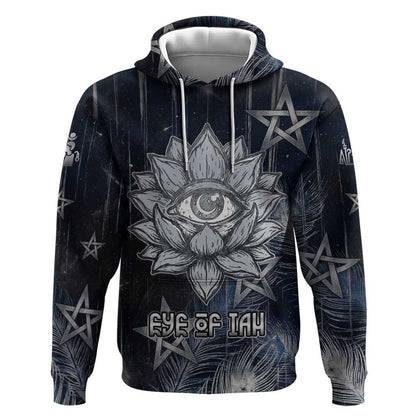 Khonsu Hoodie Ancient Egyptian Dark Feather Pattern, Moonlit Raven Symbol, and Eye Lotus - African Pride
