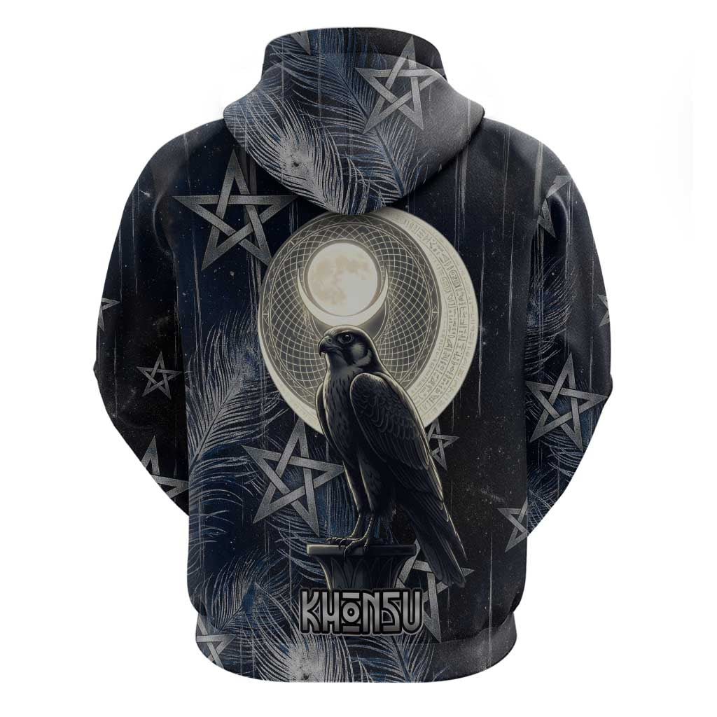 Khonsu Hoodie Ancient Egyptian Dark Feather Pattern, Moonlit Raven Symbol, and Eye Lotus - African Pride