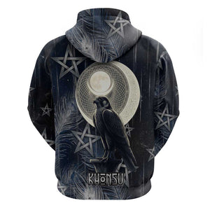 Khonsu Hoodie Ancient Egyptian Dark Feather Pattern, Moonlit Raven Symbol, and Eye Lotus - African Pride