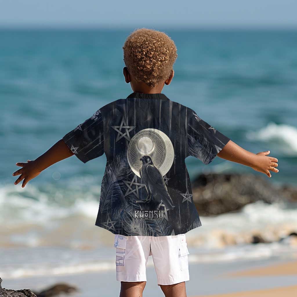 Khonsu Kid Hawaiian Shirt Ancient Egyptian Dark Feather Pattern, Moonlit Raven Symbol, and Eye Lotus - African Pride