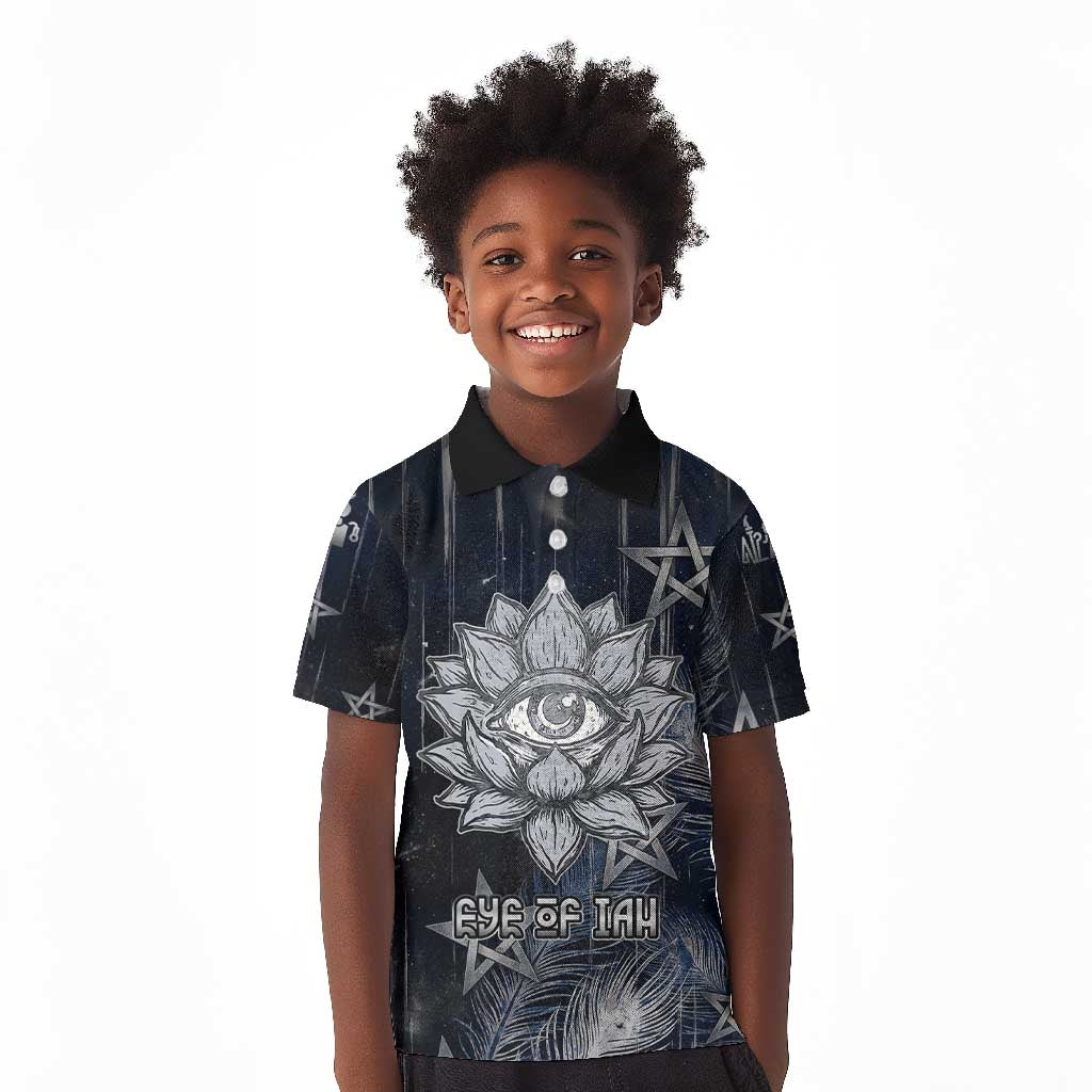 Khonsu Kid Polo Shirt Ancient Egyptian Dark Feather Pattern, Moonlit Raven Symbol, and Eye Lotus - African Pride