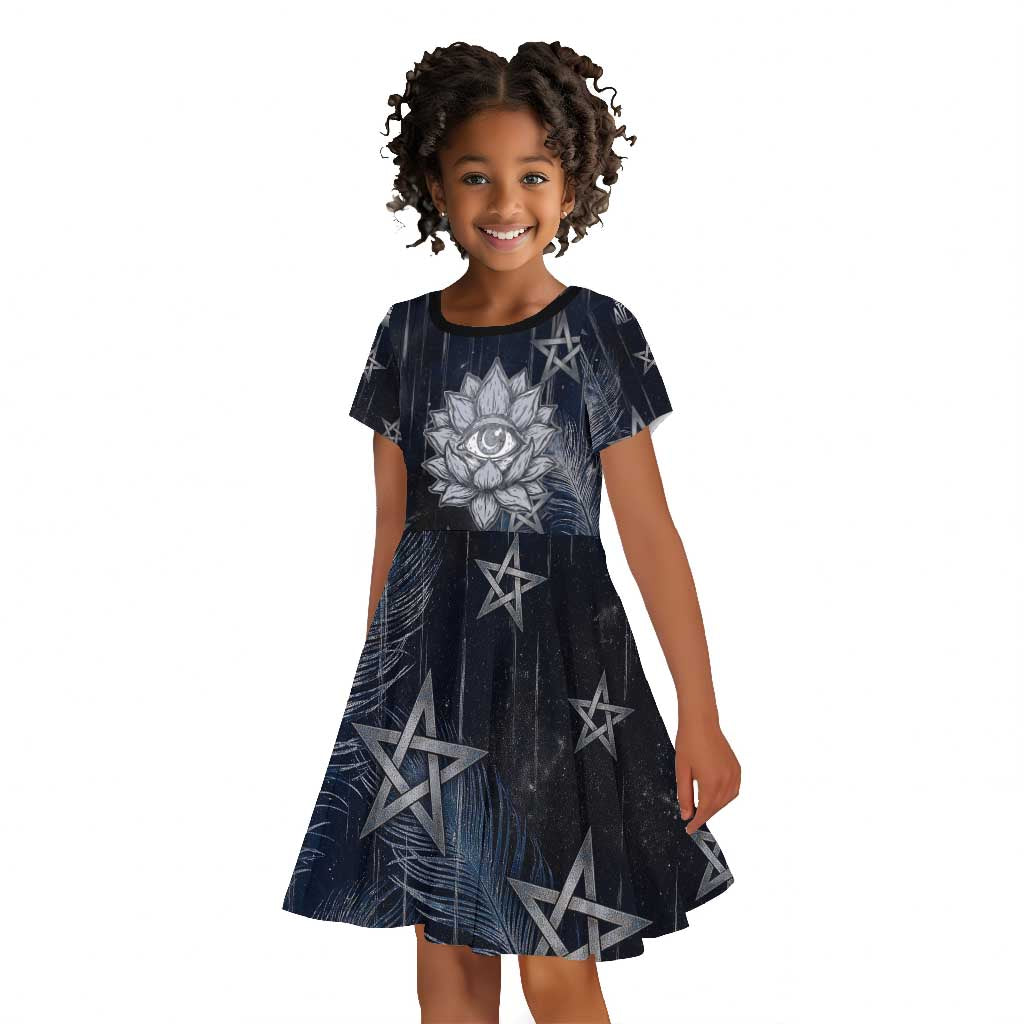 Khonsu Kid Short Sleeve Dress Ancient Egyptian Dark Feather Pattern, Moonlit Raven Symbol, and Eye Lotus - African Pride