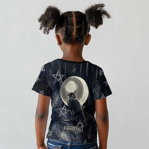 Khonsu Kid T shirt Ancient Egyptian Dark Feather Pattern, Moonlit Raven Symbol, and Eye Lotus - African Pride