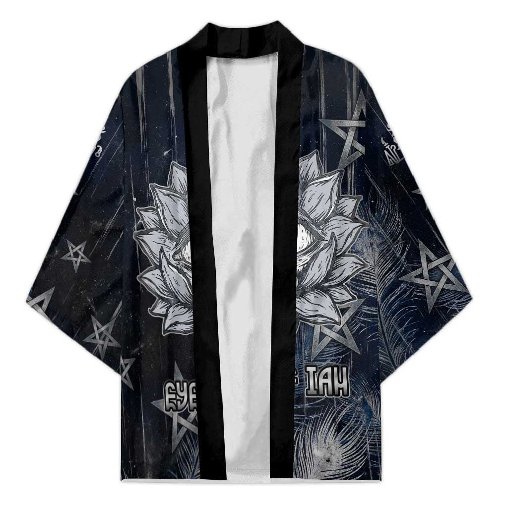 Khonsu Kimono Ancient Egyptian Dark Feather Pattern, Moonlit Raven Symbol, and Eye Lotus - African Pride