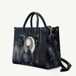 Khonsu Leather Bag Ancient Egyptian Dark Feather Pattern, Moonlit Raven Symbol, and Eye Lotus - African Pride