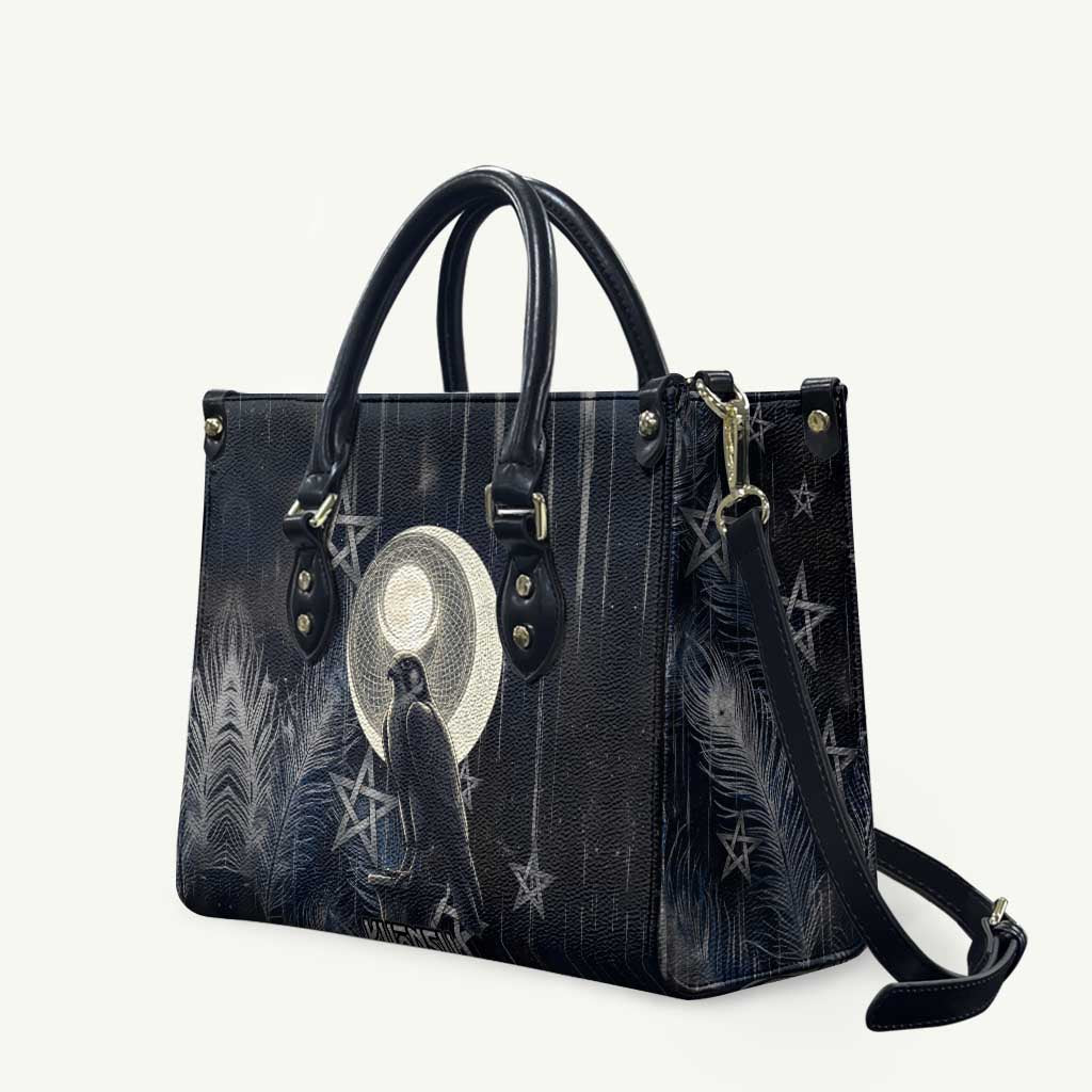 Khonsu Leather Bag Ancient Egyptian Dark Feather Pattern, Moonlit Raven Symbol, and Eye Lotus - African Pride