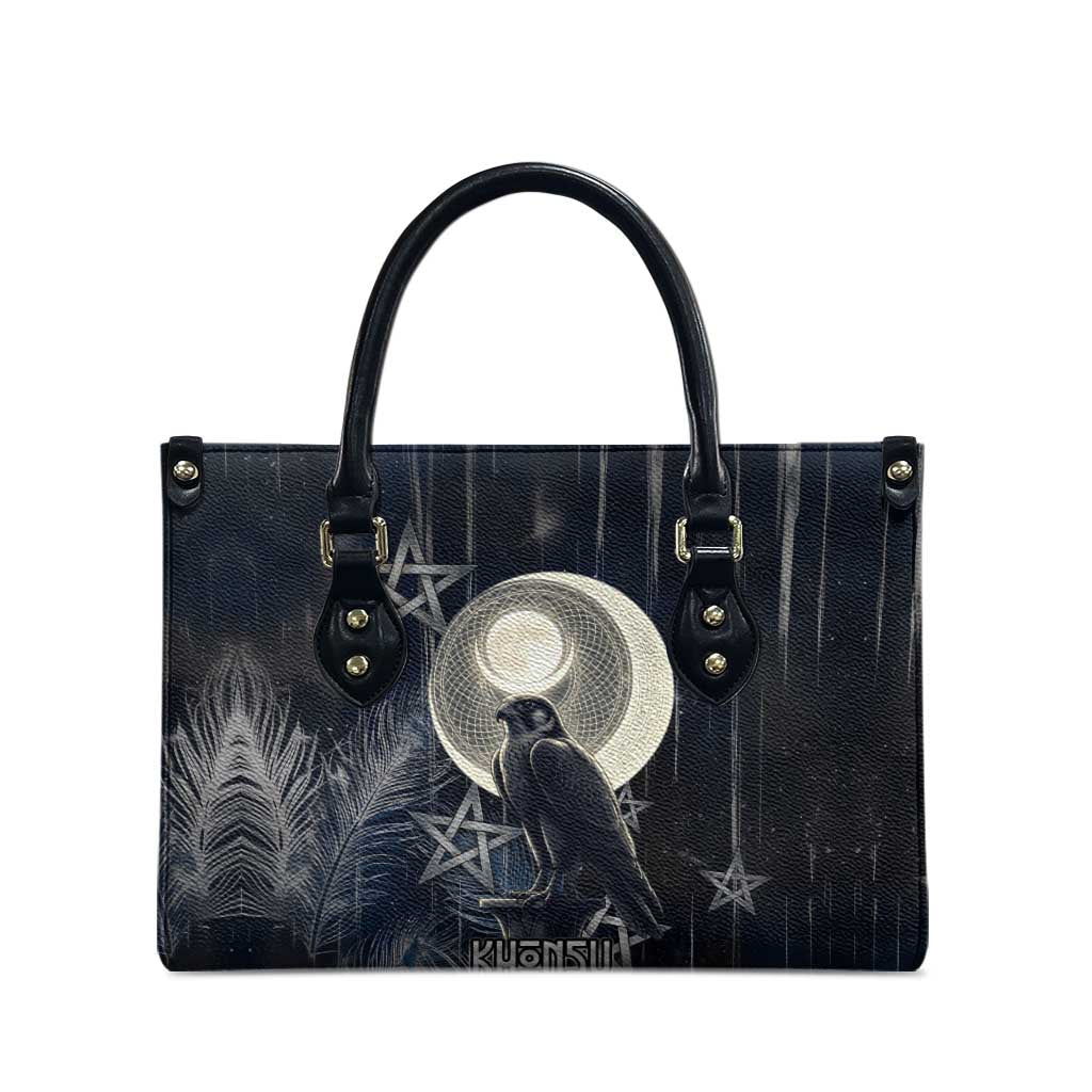 Khonsu Leather Bag Ancient Egyptian Dark Feather Pattern, Moonlit Raven Symbol, and Eye Lotus - African Pride
