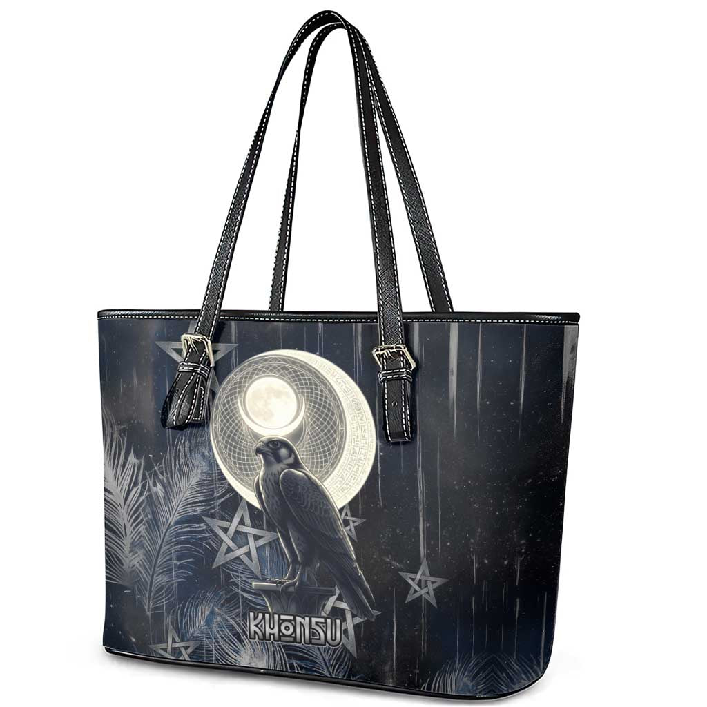 Khonsu Leather Tote Bag Ancient Egyptian Dark Feather Pattern, Moonlit Raven Symbol, and Eye Lotus - African Pride