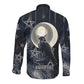 Khonsu Long Sleeve Button Shirt Ancient Egyptian Dark Feather Pattern, Moonlit Raven Symbol, and Eye Lotus - African Pride