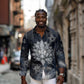Khonsu Long Sleeve Button Shirt Ancient Egyptian Dark Feather Pattern, Moonlit Raven Symbol, and Eye Lotus - African Pride