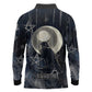 Khonsu Long Sleeve Polo Shirt Ancient Egyptian Dark Feather Pattern, Moonlit Raven Symbol, and Eye Lotus - African Pride