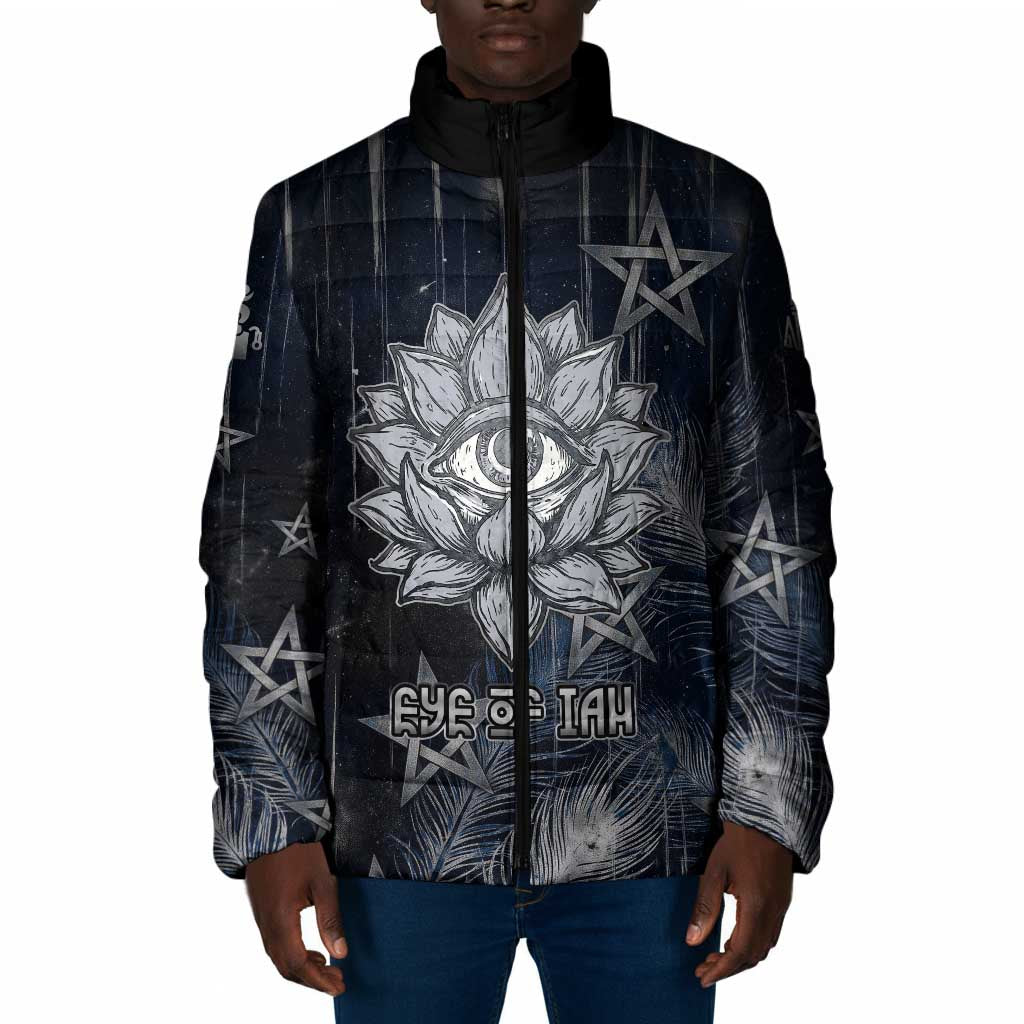 Khonsu Padded Jacket Ancient Egyptian Dark Feather Pattern, Moonlit Raven Symbol, and Eye Lotus - African Pride