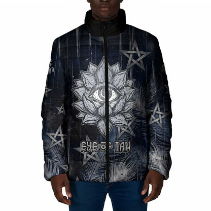 Khonsu Padded Jacket Ancient Egyptian Dark Feather Pattern, Moonlit Raven Symbol, and Eye Lotus - African Pride