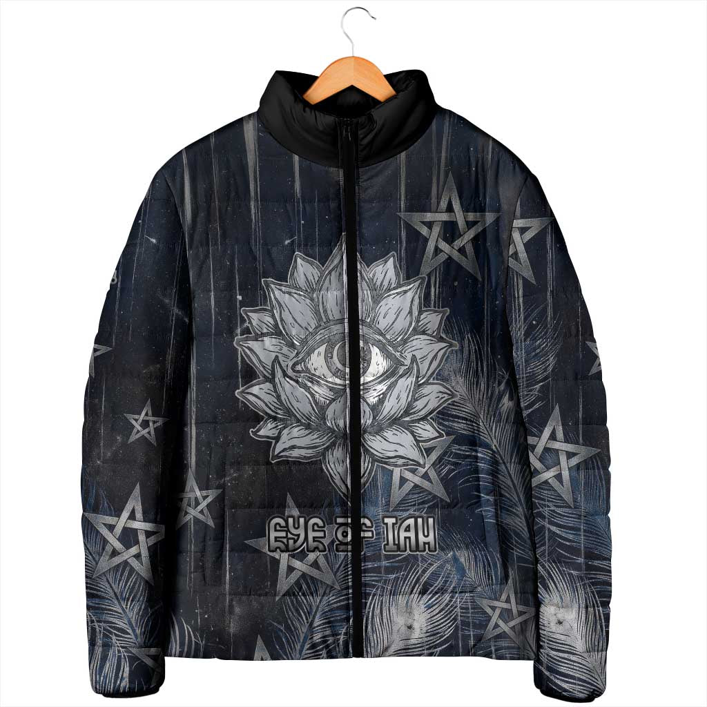 Khonsu Padded Jacket Ancient Egyptian Dark Feather Pattern, Moonlit Raven Symbol, and Eye Lotus - African Pride