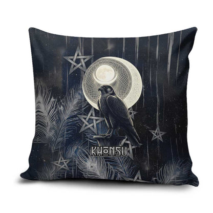 Khonsu Pillow Cover Ancient Egyptian Dark Feather Pattern, Moonlit Raven Symbol, and Eye Lotus - African Pride
