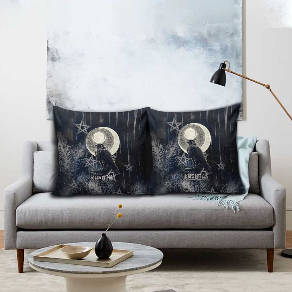 Khonsu Pillow Cover Ancient Egyptian Dark Feather Pattern, Moonlit Raven Symbol, and Eye Lotus - African Pride